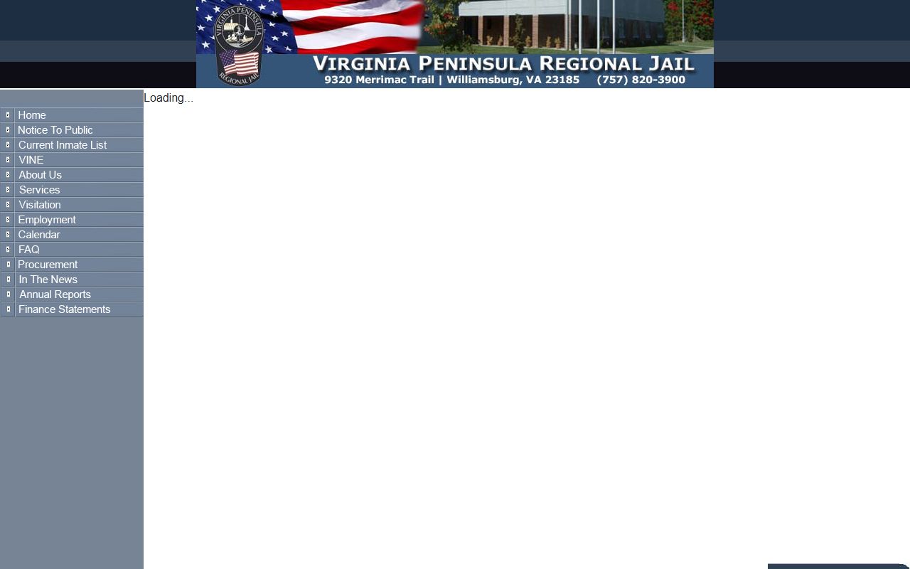 Virginia Peninsula Regional Jail roster page for James City County inmate lookup